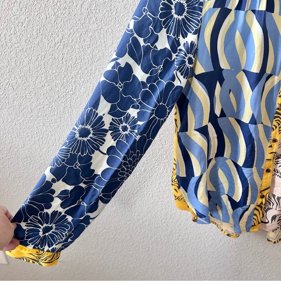 Maeve by Anthropologie The Paz Patchwork Buttondown Shirt Size Medium Zebra - Picture 3 of 6